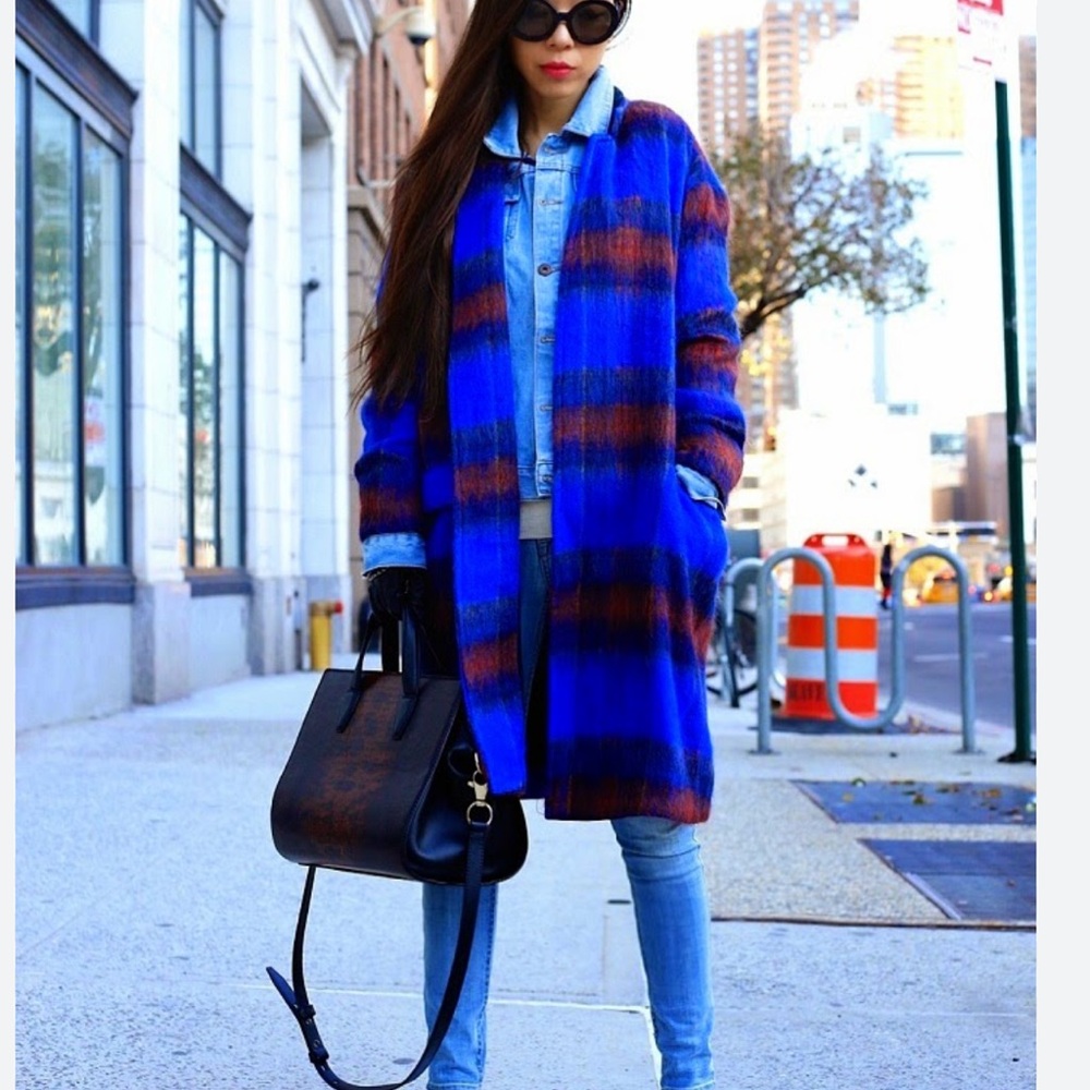 Free People Vibrant Striped Shaggy Wool Overcoat Jacket